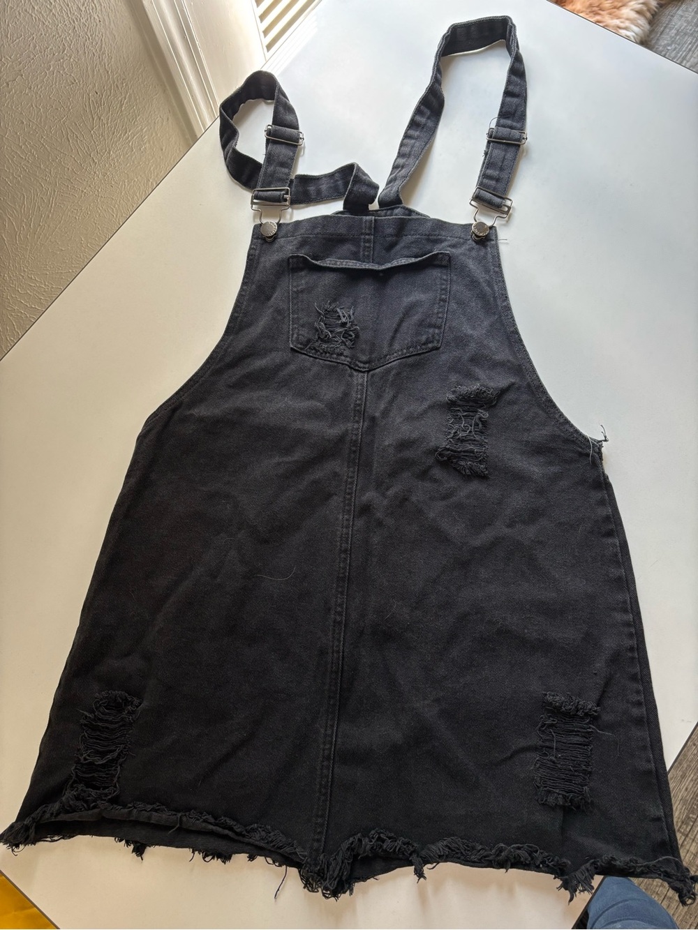 Moda Black Distressed Denim Overall Skirt